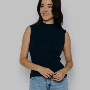 NWOT Orb Life Kimmie Fitted Mock Neck Tank Ribbed Sweater Knit - Black